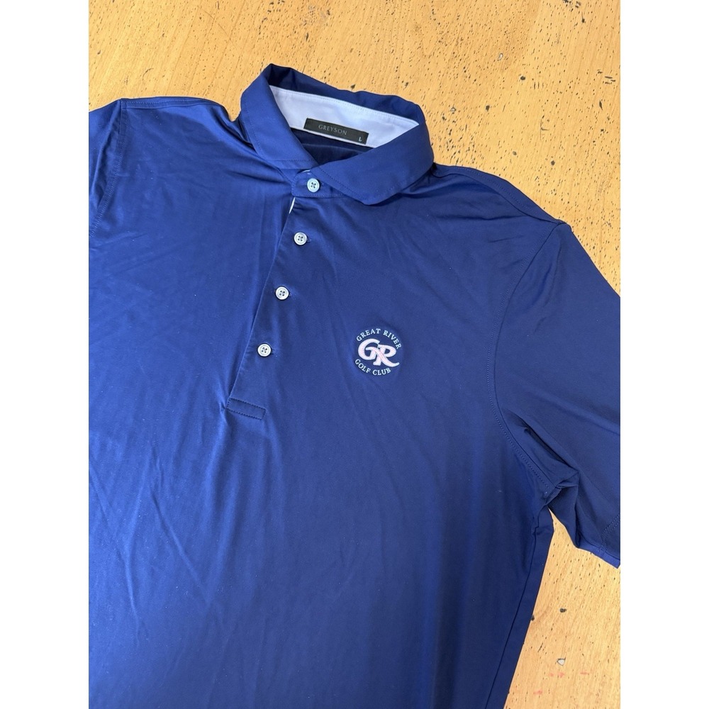 Greyson Shirt Men L Blue Performanc Stretch Preppy Great River Golf Club Stretch